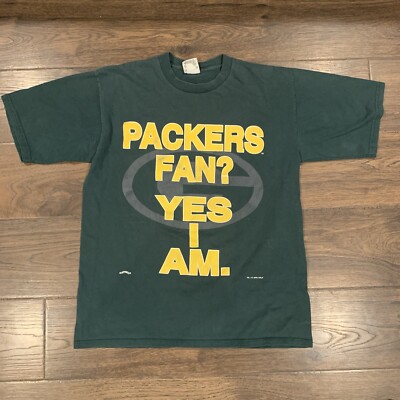 VTG Nutmeg Green Bay Packers T Shirt Size XL 1994 Packers FAN? YES I AM Green