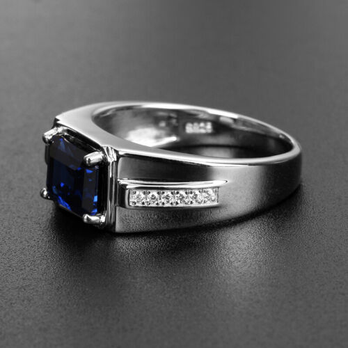 Blue Crystal Cz Mens Silver Ring Wedding Fashion Rings Jewelry Man Accessories - Picture 7 of 18