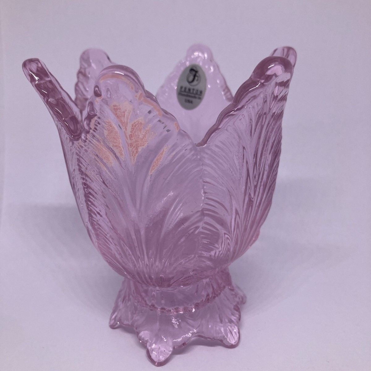 Fenton Pink Art Glass Tulip Double Sided Candle Holder Vintage 4