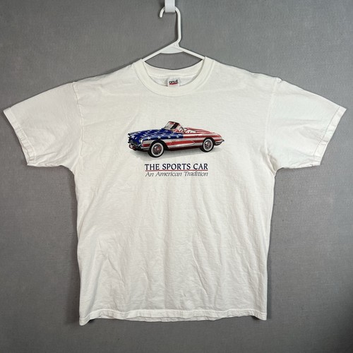 Vintage 90s The Sports Car American Flag Chevrolet Corvette T Shirt Adult XL