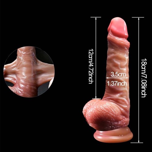 18 cm großer realistischer ungeschnittener Dildo Silikondildo Vorhaut mit Hoden - Bild 14 von 24
