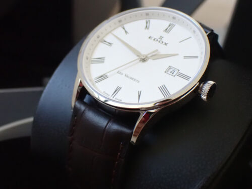 NEW Genuine EDOX Les Vauberts Date 70172 3A AR stainless steel 40mm white brown - Picture 4 of 24