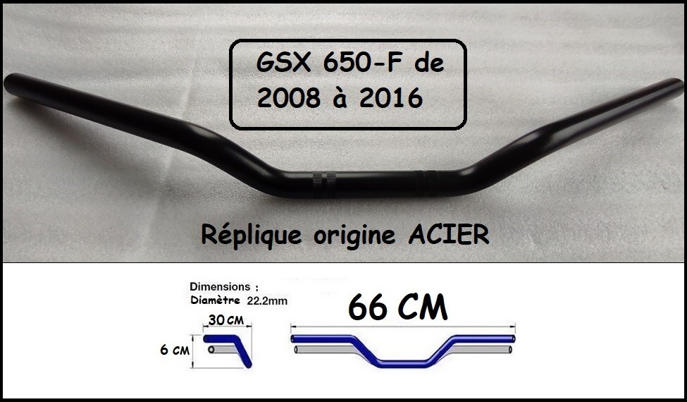 Guidon adaptable pour Suzuki GSX650F de 2008 à 2016 en acier noir neuf