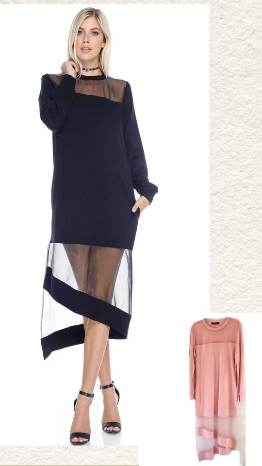 Vestido midi asimétrico rosa para mujer Tov Los Angeles talla 44 = XL manga larga Foto 3 de 4