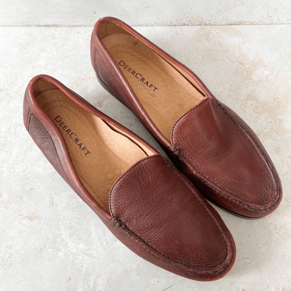 VTG Deercraft buckskin deer leather brown loafers men display picture 2