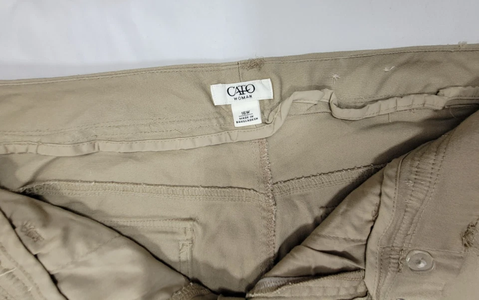 Pantalones de vestir para mujer Cato pierna recta solapa bolsillo beige caqui pantalones 16W (36x31) Foto 4 de 4