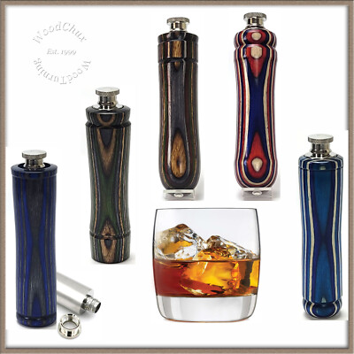 Handmade Wood Pocket Flask Engravable Wooden Heavy Stainless Steel 2oz Mini