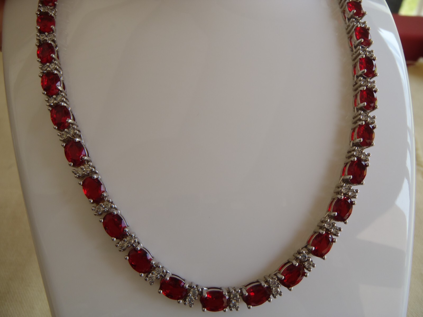 Vintage Ruby Red Simulated Stone Tennis Necklace - image 15