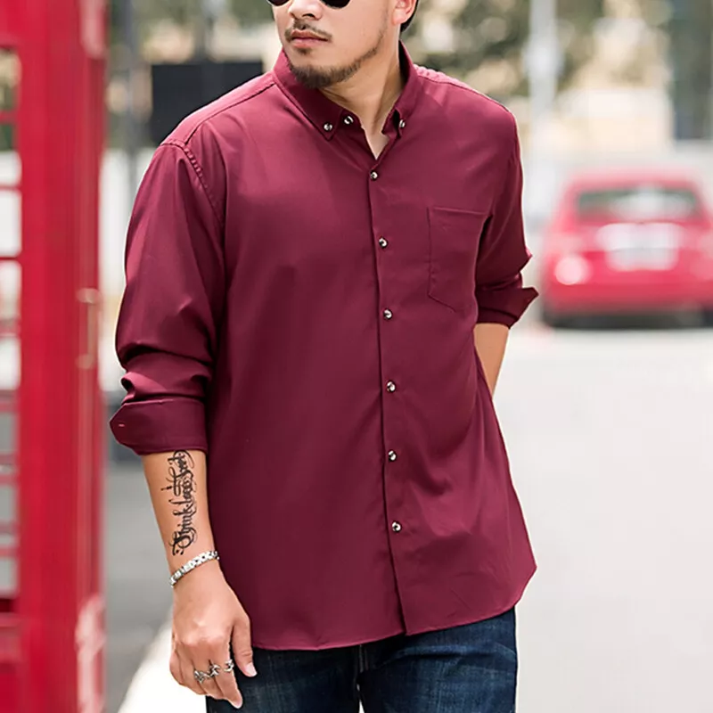 Men's Casual Long Sleeves Work Shirts Holiday Lapel Collar Buttons Blouse  Tops