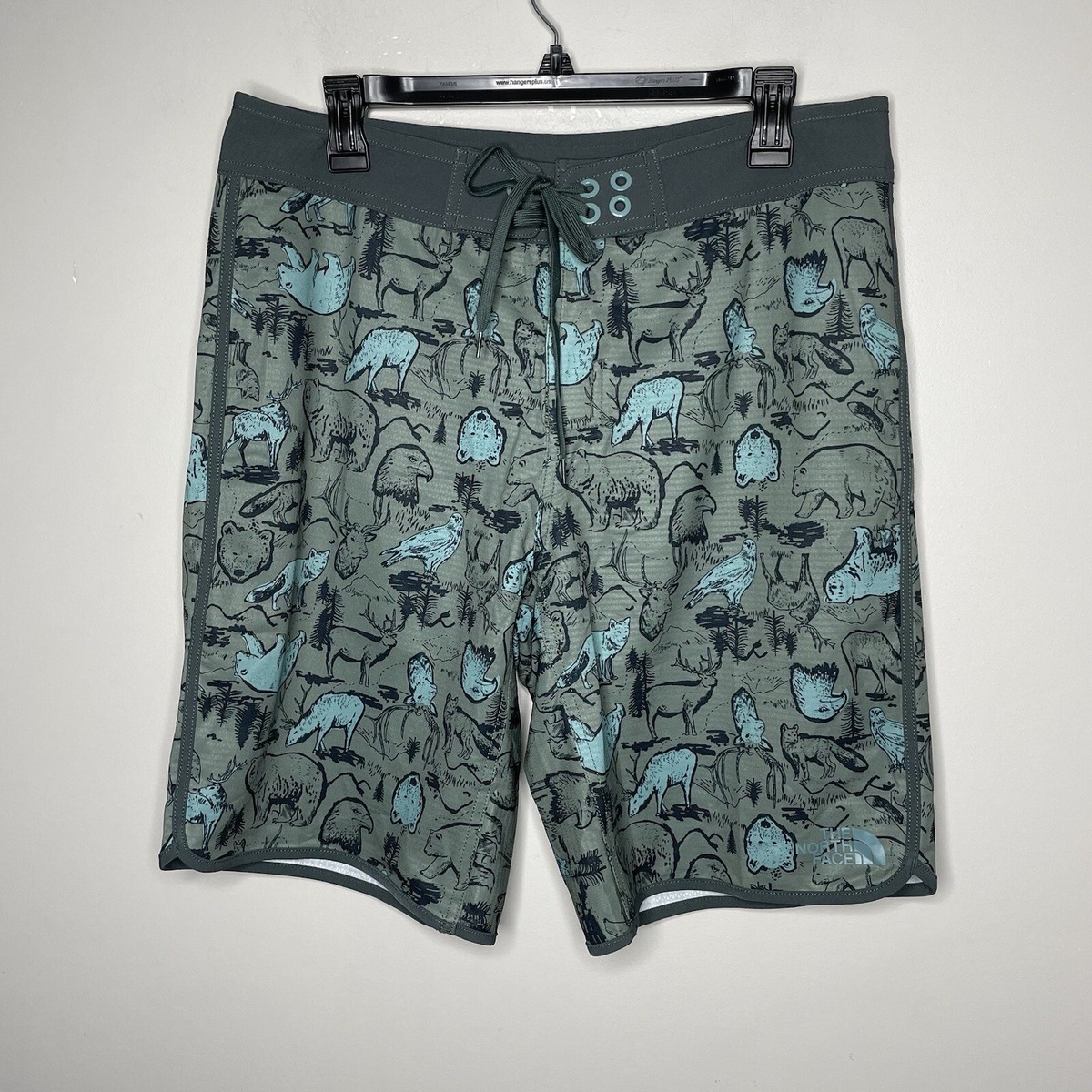 NORTH FACE Board Shorts Men 32 x 10 Wildlife Print NEW Gray