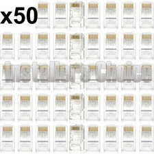 50 pcs Network Modular Plug RJ45 Cat5 CAT5e Connector Clear 8p8c Gold Plated