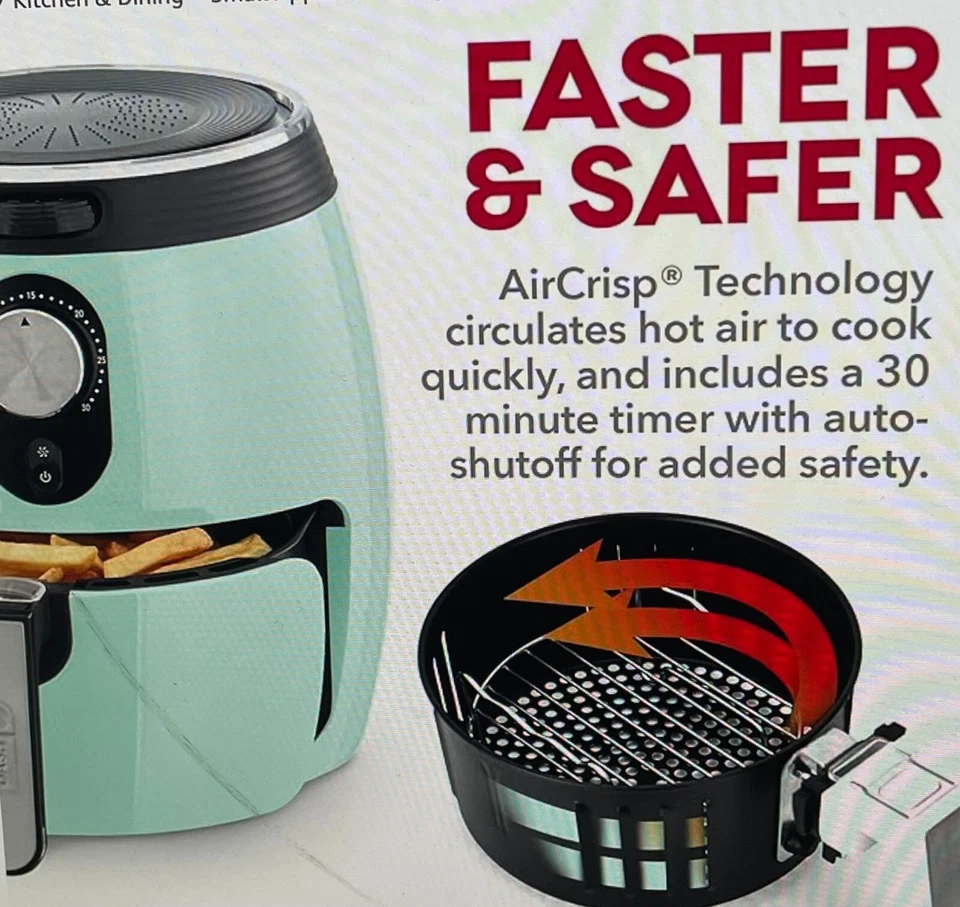 Freidora de aire Dash Deluxe Aqua de 3 cuartos con tecnología AirCrisp Foto 3 de 4