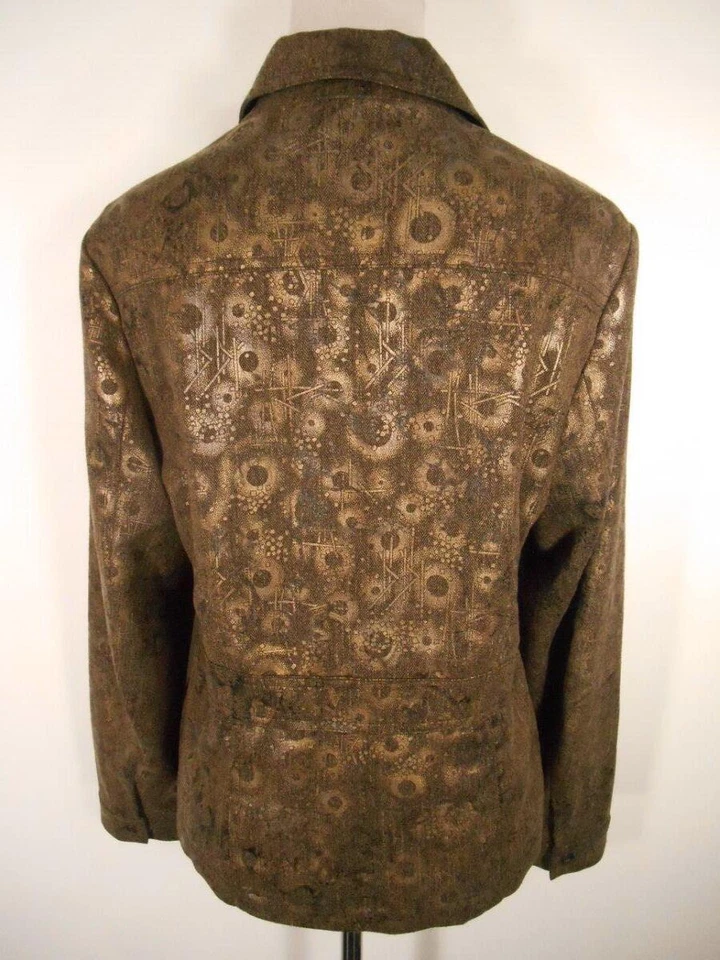 Hermosa Chaqueta Blazer Para Mujer Talla 10 Coldwater Creek Marrón Geométrica LS Forrada Foto 4 de 4