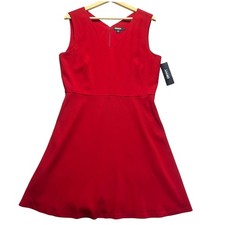 DKNY Women Red V Neck Sleeveless Fit Flare Dress NWT Size 14 MSRP $355 RETRO