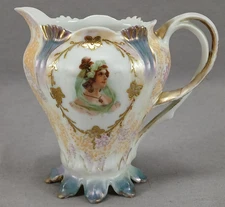 Antique RS Prussia Portrait Raised Gold Tiffany Luster RSP Mold 627 Creamer