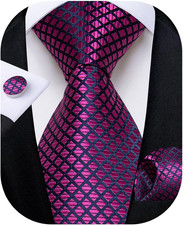 Striped Tie Set for Men Silk Woven Plaid Necktie and Pocket Square Cufflinks Bus