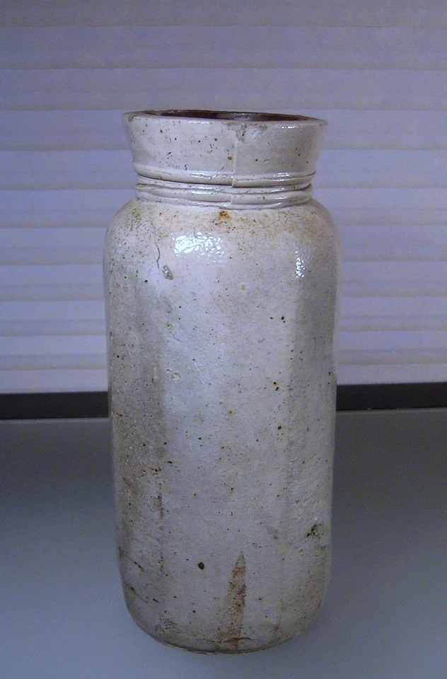 Antigua vasija de conservas de gres esmaltado con sal laterales estriados 9,25 pulgadas Foto 4 de 4