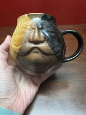 Vintage 1970s Pottery Craft USA Face Mug Handmade Mustache
