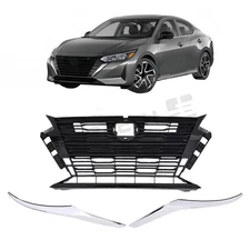 Front Bumper Upper Grille & Grille Chrome Molding Fit 2023-2025 Nissan Altima SV