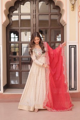 strapless open back dress Karwa Chauth Special Red Anarkali main image 1