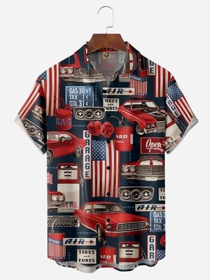 Flag Carss Short Sleeves Casual Shirts