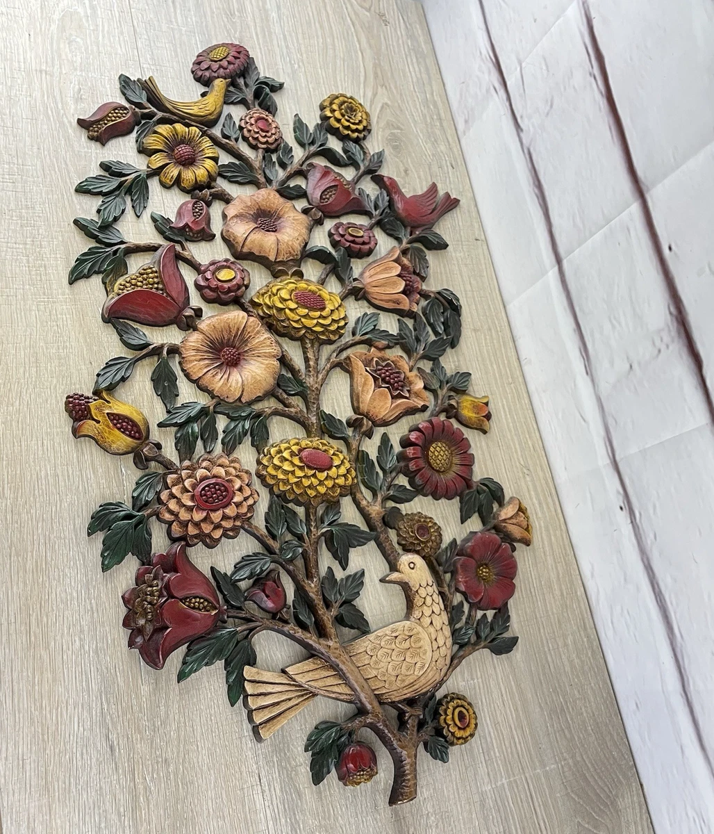 1970s SYROCO USA製 ヴィンテージ壁飾り 鳥と木 Syroco Wall Flowers