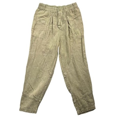 Free People Pants Womens 30 Olive Green Herringbone Boho Pleated Tapered