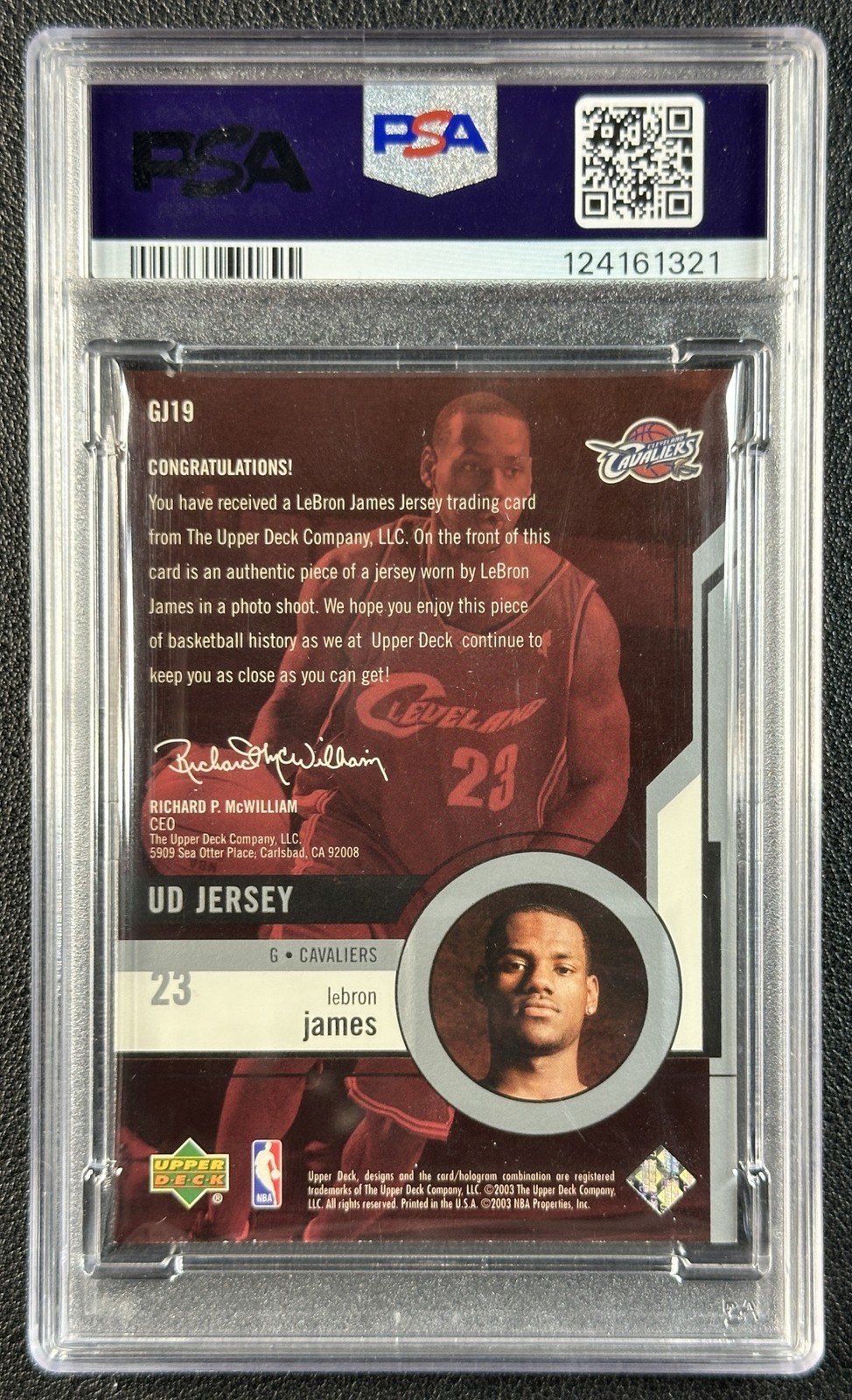 LEBRON JAMES PSA 7 2003 UPPER DECK #GJ19 ROOKIE UD GAME JERSEY RC CAVALIERS 1321 view 2