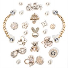 Gold Queen Bling Shoe Charms for Women Clog Sandals, Glitter Rhinestones, Gir...