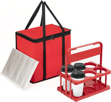 Reusable 6 Cup Drink Carrier with Handle and Insulated Food Delivery Bag