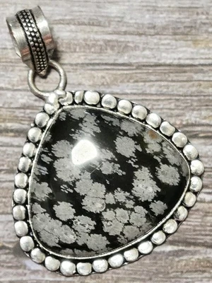 Schneeflocke Obsidian Ethno Anhänger - 925 Sterlingsilber - Neu - Bild 1 von 3