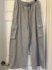 NWT PINK Victoria s Secret Grey Fleece Cargo Sweatpants Wide Leg XL Long