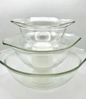 VINTAGE SET OF 3 CINDERELLA STYLE CLEAR GLASS MIXING BOWLS MADE BY PYREX
