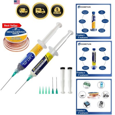 Sn42/Bi58 Lead Free Solder Paste 30g & No Clean Soldering Flux10cc & Soler Wi...