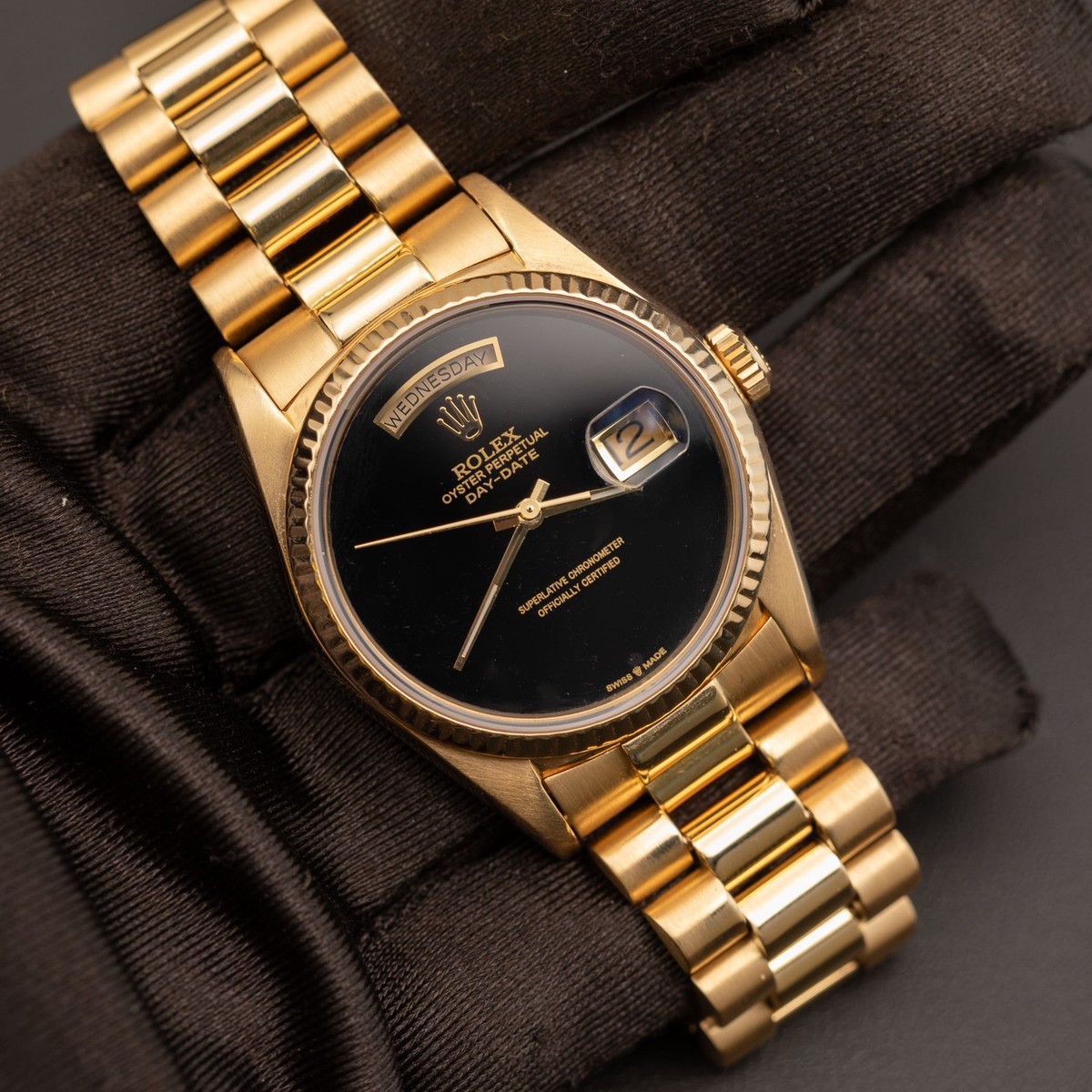 オ*♪様 ROLEXシルク ネクタイ Presidential Rolex Day-Date 18038 Watch 36mm Black Onyx Dial 18K