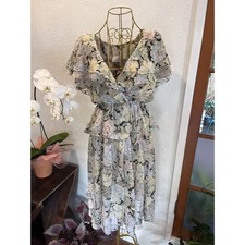 Vintage Amy And Deb Women's Pale Floral Peplum Spring Summer Sheer Ruffle Dress