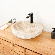 Marmor Aufsatzwaschbecken 50 cm mit Hahnloch creme Naturstein Bad wohnfreuden