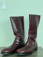 Prada Vero Cuoio Tall Leather Boots – Wine Red – Size US 10