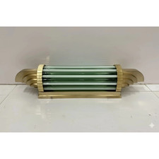 Art Deco Skyscraper Wall Sconces Antique Brass & Green Milk Glass Light 1 Piece
