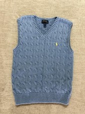 Polo Ralph Lauren Sweater Vest Boys 7 Blue Cable Knit V Neck Pony Logo Preppy