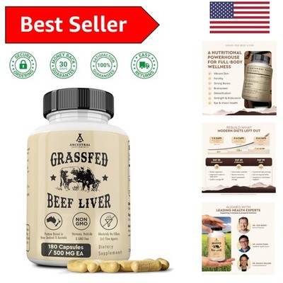 Whole Food Grass Fed Beef Liver Supplement, 180 Capsules for Energy & Immunity