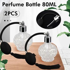 UK 2PCS Crystal Perfume Bottle Clear Long Black Bulb Tassel Spray Atomizer 80ml