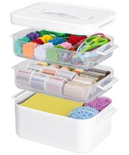 3-Tier Plastic Craft Organizers and Storage Box with Removable Trays, Portabl...