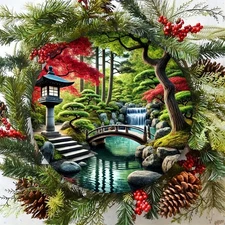 1pc Japanese Landscape Wall Art - Waterproof & Dustproof Metal Decoration, Tradi