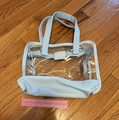 SALT & STONE Clear/Blue Transparent Plastic Makeup Bag Zipper Handle 10x6''