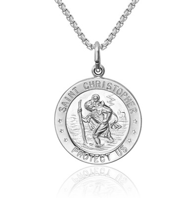 925 Sterling Silver Saint Christopher Medal Necklace