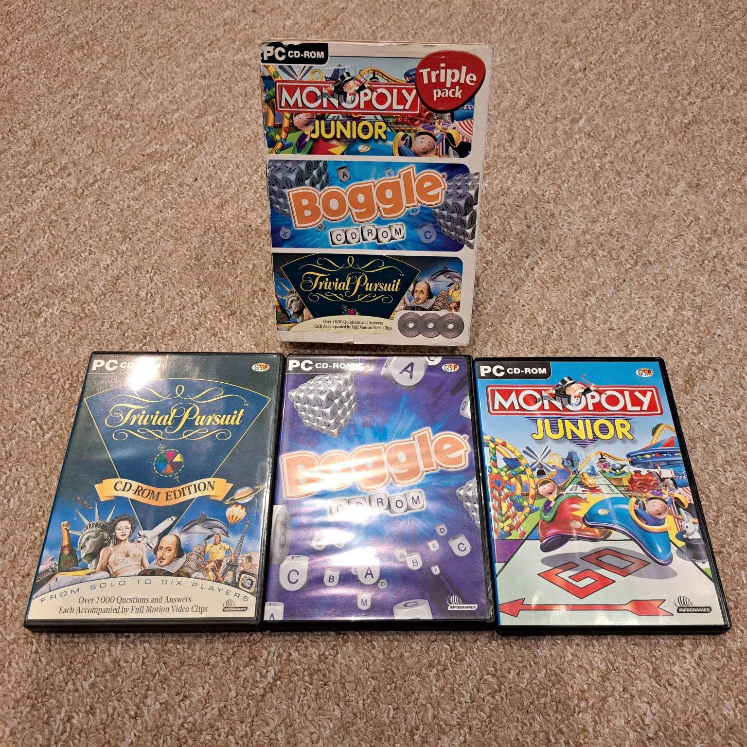 MONOPOLY JUNIOR Boggle Trivial Pursuit Triple Pack PC CD-ROM Video Game