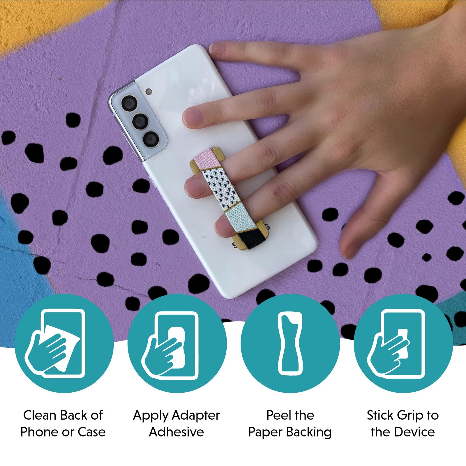 Grip for Most Smartphones and Mini , Black Elastic Strap with Black Base, LH-...