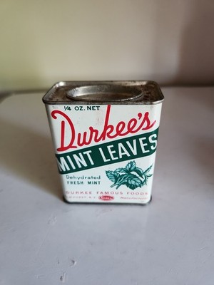 Vintage Durkee s Mint Leaves 1/4 oz Tin Almost Empty Container