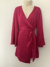 BNWT Zara Size Large Pink Satin Wrap Dress Crossover Bust Side Tie V Neck